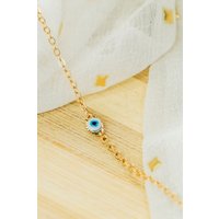 The Colourful Aura Women's Tiny Blue Evil Eye Golden Turkish Minimalist Evil Eye Charm Bead Protection in Gold | Size: 7.5 inches
