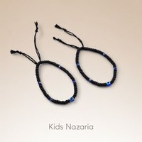 The Colourful Aura Girl's 1 Pcs Adjustable Evil Eye Slim Black Beads Nazaria Bracelet For Kids & New Borns