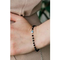 The Colourful Aura Women's Evil Eye Black Beads Indian Mangalsutra Protection Indian Nazaria Bracelet in Silver