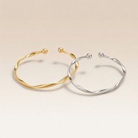 The Colourful Aura Women's Adjustable Slim Twist Wave Slim Elegant Open Cuff Geometric Bangle Bracelet in Silver
