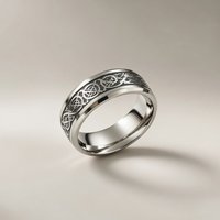 Tungsten Dragon Pattern Steel Thick cuff silver band ring