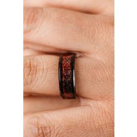 The Colourful Aura Men's Punk Tungsten Steel Black Carbon Fiber Wide Band Ring in Red | Size: 9
