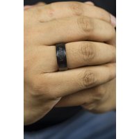 The Colourful Aura Men's 8mm Matt Black Rotating Buddhist Tibetan Spinner Prayer Monk Spinner Ring | Size: 8