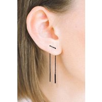 Otis Jaxon London Sterling Silver Short Drop Chain Threader Earrings in Dark Grey