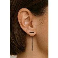 Otis Jaxon London Bar & Chain Sterling Silver Threader Earrings in Dark Grey