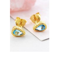 Otis Jaxon London Women's Blue Topaz Teardrop Sterling Silver November Birthstone Stud Earrings in Gold