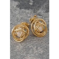Otis Jaxon London Women's White Caged Pearl Sterling Silver Stud Earrings in Gold