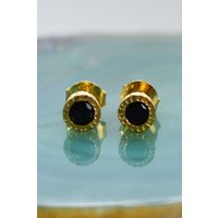 Otis Jaxon London Women's Black Spinel Sterling Silver Stud earrings in Gold