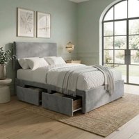 Bed Time UK Suede Divan Bed with 2 Drawers, 20" Plain Headboard & Memory Mattress in Grey | Size: Single