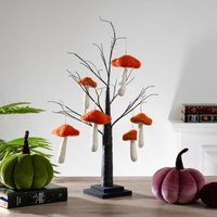 Scottish Everlastings Ltd 70cm Twig Tree Black & Orange Tone Hanging Toadstools