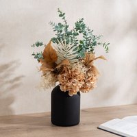 Scottish Everlastings Ltd 48cm Dry Look Hydrangea & Eucalyptus Bouquet in 23.5cm Black Vase in Peach
