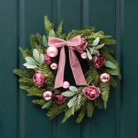 Scottish Everlastings Ltd 50cm Dusky Rose Wreath with Pink Velvet Bow in Dusty Pink