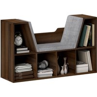 HOMCOM Bookcase Storage Shelf with Cushioned Reading Seat, Six Cubes in Walnut