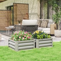OUTSUNNY Set of 2 Raised Garden Bed Galvanised Planter Box Easy Setup in Light Grey