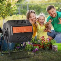 OUTSUNNY 160L Outdoor Tumbling Compost Bin with Dual Chamber, Orange