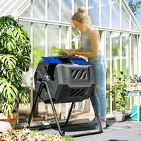 OUTSUNNY 160L Outdoor Tumbling Compost Bin with Dual Chamber, Blue