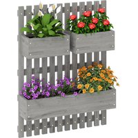 OUTSUNNY Wooden Garden Planters with Trellis Wall-mounted Raised Garden Bed in Grey