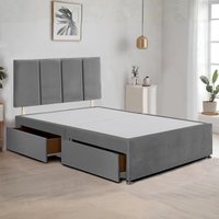 Bed Time UK Plush Divan Bed Frame with 2 Drawers & 20" Vertical Line Headboard in Grey | Size: King