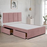 Bed Time UK Plush Divan Bed Frame with 2 Drawers & 20" Vertical Line Headboard in Pink | Size: King