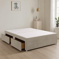 Bed Time UK Plush Fabric Divan Bed Base with 2 Storage Drawers, Stylish & Space-Saving in Ivory | Size: Double