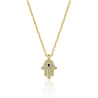 Spero London Women's Hamsa Hand Necklace Sterling Silver With Blue Stone in Gold