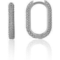 Pave Rectangular Sterling Oval Hoop Earring