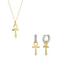 Sterling Silver Egyptian Ankh Necklace & Earring Set