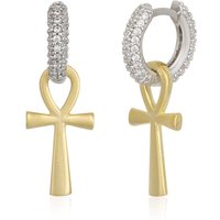 Spero London Women's Sterling Silver Egyptian Ankh Zirconia Hoop Earring
