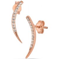 Curved Crescent Sterling Silver Pave Stud Earrings