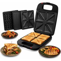 DMD Collective 4-Slice Family Sandwich Toastie Maker, Grill & Waffle Maker, Cool Touch Housing, Auto Shut Off in Black