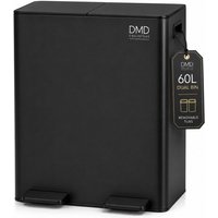 DMD Collective Stainless Steel 60L Waste & Recycling Kitchen Bin, 2 x 30L Buckets & 3L Compost Bin, Soft Closure, Fingerprint Proof in Black