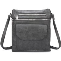 Fontanella Fashion Women's Yon Triple Zipped & One Flapped Pockets PU Messenger Bag in Dark Grey
