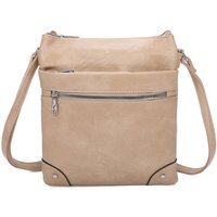 Fontanella Fashion Women's San Triple Zipped Pockets PU Messenger Bag in Beige