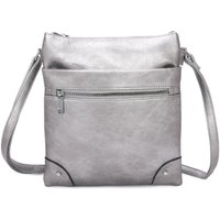 Fontanella Fashion Women's San Triple Zipped Pockets PU Messenger Bag in Silver