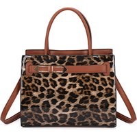 Bari PU Leopard Print Buckle Tote Bag