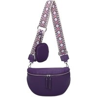 Fontanella Fashion Women's Mara Double Zip PU Crossbody Sling Bag with Canvas Strap & Mini Purse in Purple