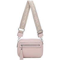 Fontanella Fashion Women's Quadruple Zipped PU Leather Tassel Crossbody Camera Bag with Canvas Strap in Pale Pink
