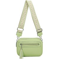 Fontanella Fashion Women's Quadruple Zipped PU Leather Tassel Crossbody Camera Bag with Canvas Strap in Pale Green
