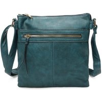 Fontanella Fashion Women's Perry Triple Zip PU Leather Crossbody Messenger Bag in Turquoise