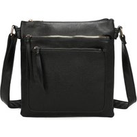 Fontanella Fashion Women's Swift Triple Zip PU Leather Crossbody Messenger Bag in Black