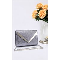 Fontanella Fashion Women's V Glitter Chain Strap Evening Clutch Bag in Grey