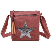 Fontanella Fashion Women's Star Tassel Triple Zip Canvas Crossbody Messenger Bag in Burgundy