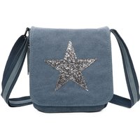 Fontanella Fashion Women's Star Flap Tassel Triple Zip Canvas Crossbody Messenger Bag in Light Blue