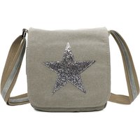 Fontanella Fashion Women's Star Flap Tassel Triple Zip Canvas Crossbody Messenger Bag in Light Grey