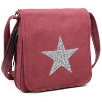 Fontanella Fashion Women's Star Flap Medium Size Triple Zip Canvas Crossbody Messenger Bag in Burgundy