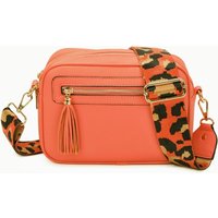 Fontanella Fashion Women's Tassel Zip Crossbody Bag with Canvas Strap in Tangerine