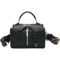 Fontanella Fashion Women's Loma Triple Zip Jacket-Style PU Crossbody Handbag with Canvas Strap in Black