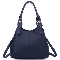 Fontanella Fashion Women's Drei Triple Compartments PU Leather Convertible Shoulder Tote Bag with Adjustable Straps in Navy