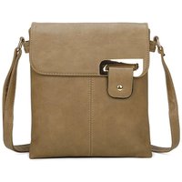 Fontanella Fashion Women's Clasico Gold Accent Buckle PU Leather Crossbody Messenger Bag in Taupe