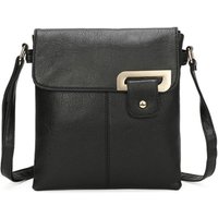 Fontanella Fashion Women's Clasico Gold Accent Buckle PU Leather Crossbody Messenger Bag in Black